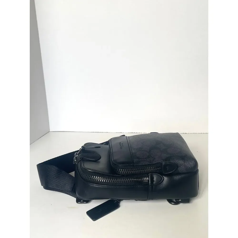 Coach Gotham Sling Pack 13 Signature Canvas Black Leather CC091 Bag